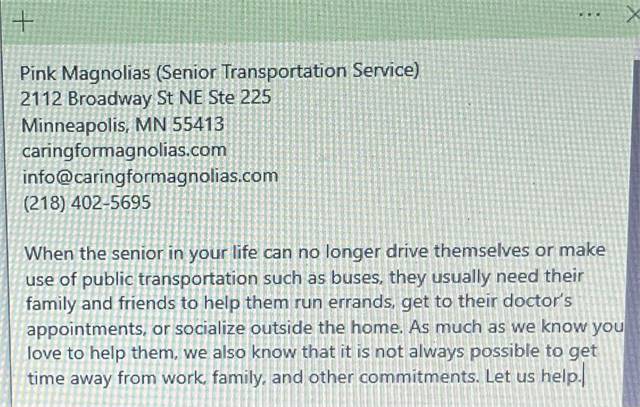 Pink Magnolias (Senior Transportation Service)